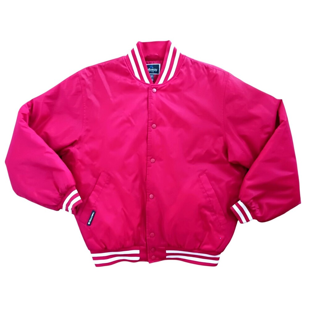 Vtg Holloway Nylon Varsity Bomber Style Jacket Red Men's Sz Large Quilted Lining